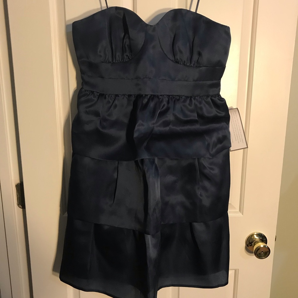 J.Crew Blue Three Tiered Strapless Silk Dress